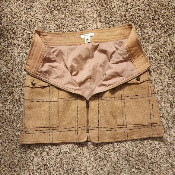 Madewell Fair Trade Wool Blend Windowpane Cargo Mini Skirt Size 6 - Picture 3 of 7